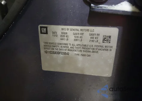 2013 Chevrolet Malibu 1Lt from USA, damaged, VIN 1G11C5SA3DF229542